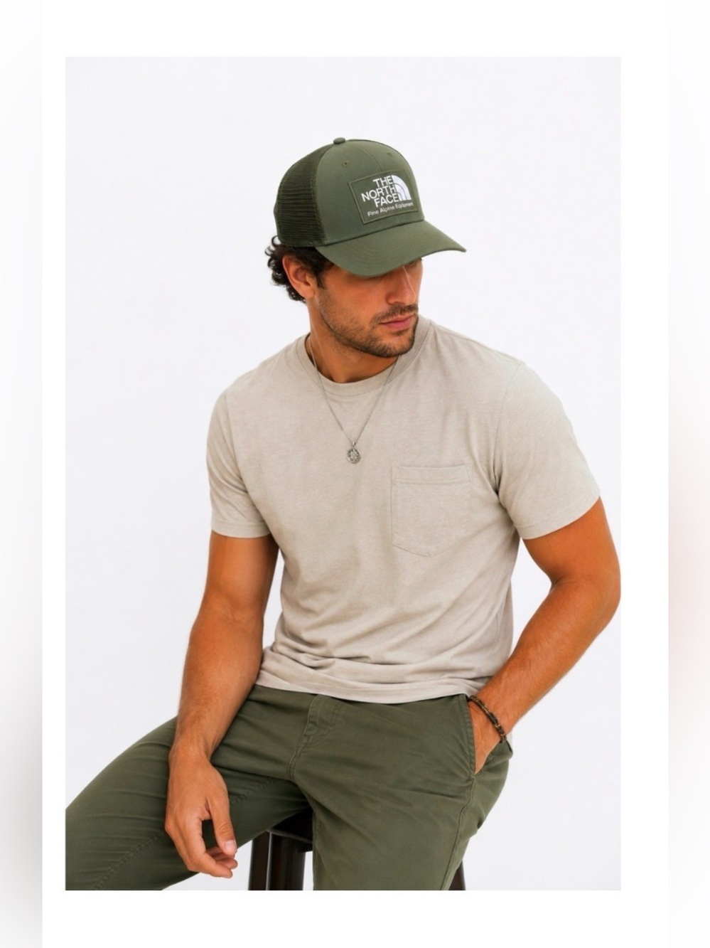 THE NORTH FACE Olive Green Logo Trucker Hat